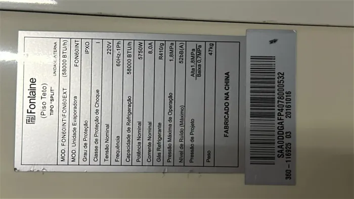 Ar condicionado 58.000 btus quente frio