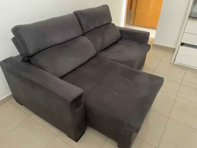 Sofá Retrátil e Reclinável 2/3 Lugares - Cinza Chumbo / Tecido Veludo
