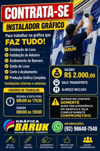 CONTRATA-SE INSTALADOR GRÁFICO