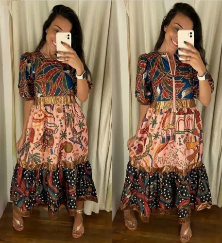 Vestido Farm Metalizado Boi Santa Fé