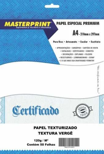 PAPEL TEXTURA VERGÊ A4 120G 50 FOLHAS MASTERPRINT