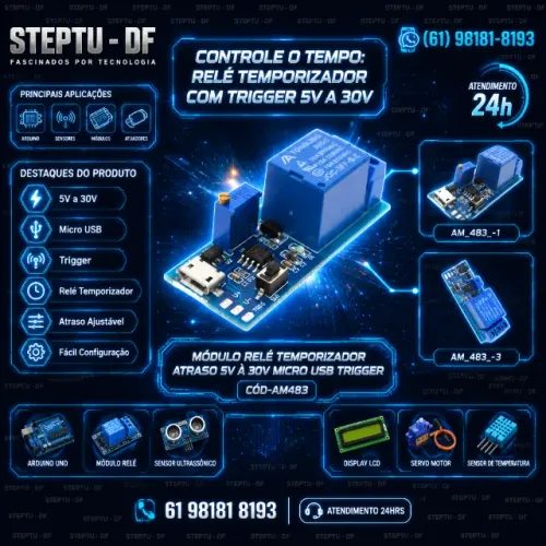 Temporizador Módulo Relé Atraso 5v À 30v Micro Usb Trigger Arduino Automação COD-AM483