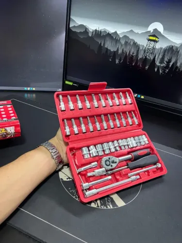 Kit de ferramentas com 46 peças, ideal para quem precisa de praticidade no dia a dia!
