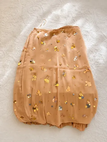 Saia Midi bege c/ paetê (brilho)
