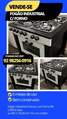 Fogão industrial de baixa pressão. R$2600 A VISTA OU R$3174,20 EM 10X NO CARTÃO