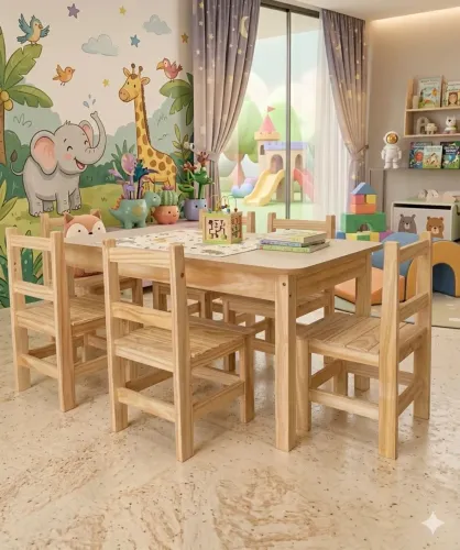 Mesa infanti com 6 cadeiras seminova.