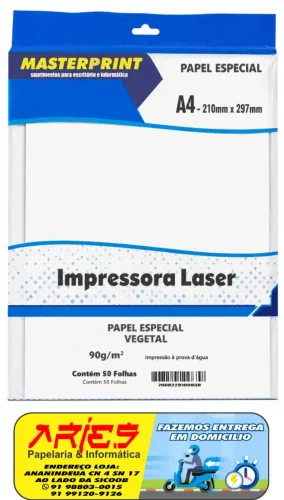 PAPEL ESPECIAL VEGETAL 90G A4 50 FOLHAS MASTERPRINT