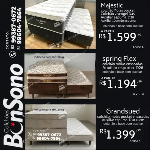 Cama bicama com auxiliar Bonsono molas pocket, espuma D28, D33,D20,D65, D45 consulte