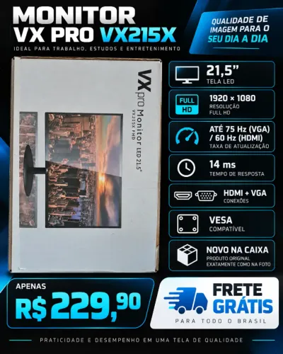 Monitor VX Pro VX215X 21,5? Full HD HDMI/VGA - Novo na Caixa