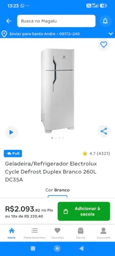 Geladeira/Refrigerador Electrolux Cycle Defrost Duplex Branco 260L DC35A