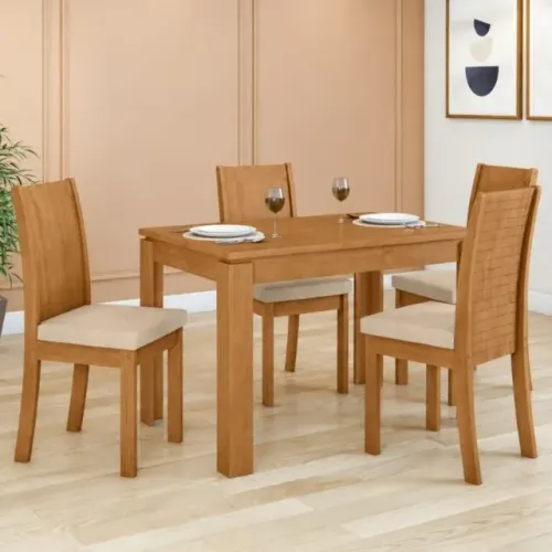 Novidade em estoque!! Mesa Athenas 120 Amêndoa Clean com 4 Cadeiras Athenas Linho