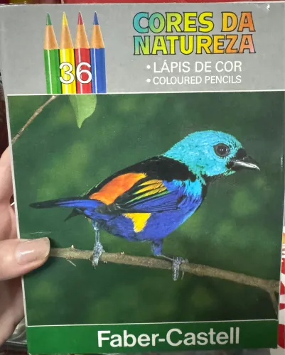 Caixa raríssima 36 cores passarinho azul Faber Castell década de 80