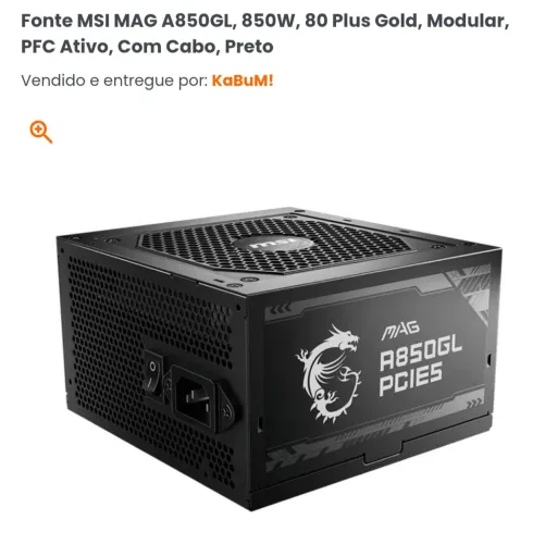 Fonte para Pc MSI Mag A850GL 80plus Gold. Nova lacrada.