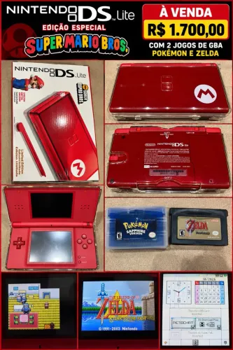 Nintendo DS lite versão super Mario bros na caixa! + 2 jogos de GBA 