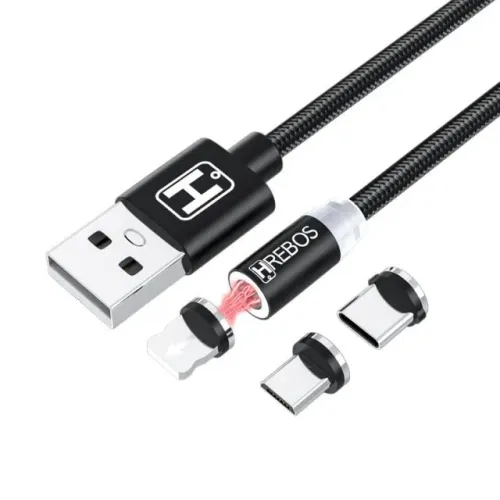 Cabo Usb Magnético 3 Em 1 Tipo C Micro Usb V8 Lightning