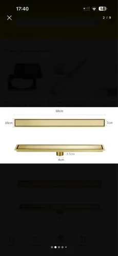 Ralo linear dourado oculto 60 x 10