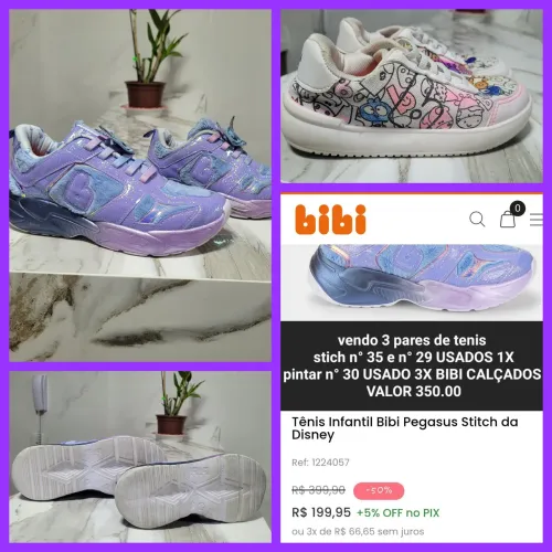 Tenis Stitch Marca BiBi Calçados 2 pares n°35 e n°29 USADOS APENAS 1X 