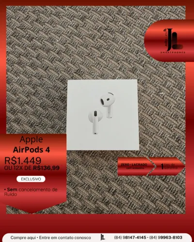 APPLE AIRPODS 4, COM O CANCELAMENTO DE RUÍDO, LACRADO, EXCLUSIVO!