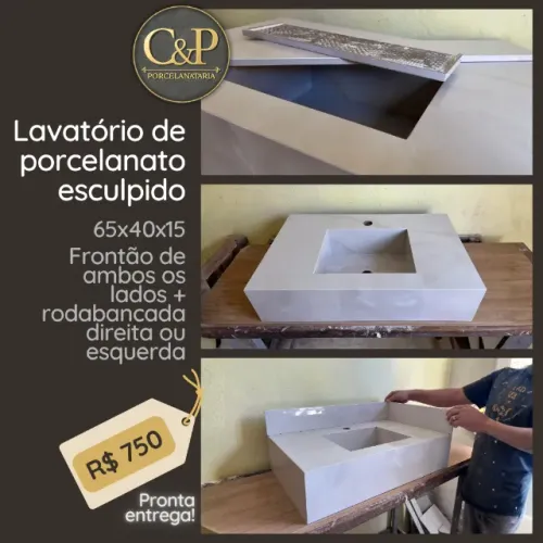 Lavatório de porcelanato esculpido