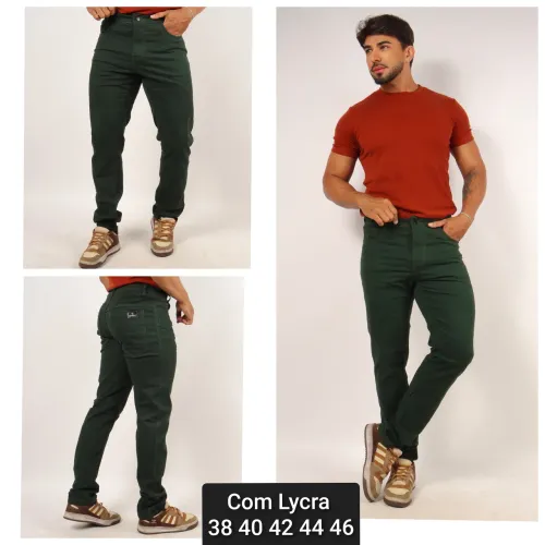 Calças brim colorida masculina