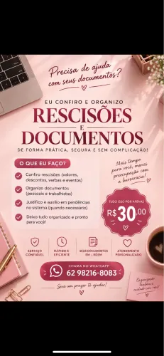 Confiro verbas rescisórias, férias e auxílio em qualquer procedimento documental