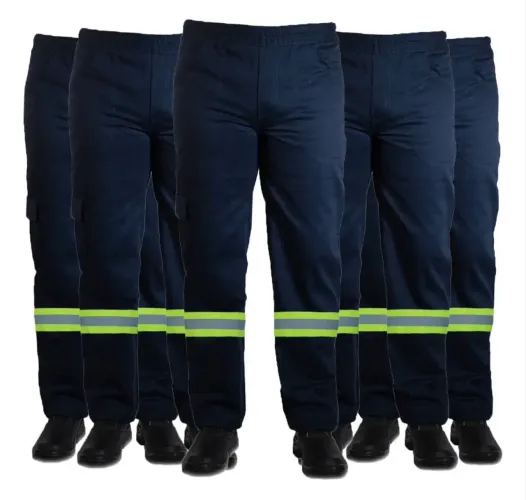 Kit com 10 peças - Calça Brim Uniforme Pesado Trabalho Faixa Refletiva, TAM G