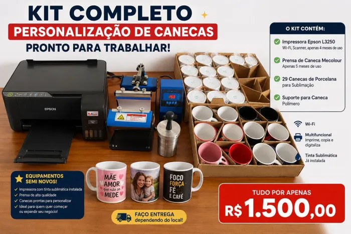 Kit sublimação impressora prensa caneca 