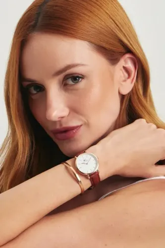 Relógio Feminino Saint German Bronx Marrom Pulseira de Couro Rosé Gold 32mm
