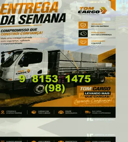Frete Transporte de Cargas 98?9?8153?0684 - TomCargo disponível para você!
