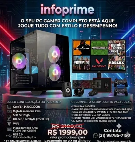 Pc Gamer Novo Lacrado, Core i5 com 16gb de ram com SSD + HD Placa De video 4gb DDR5 NOVO