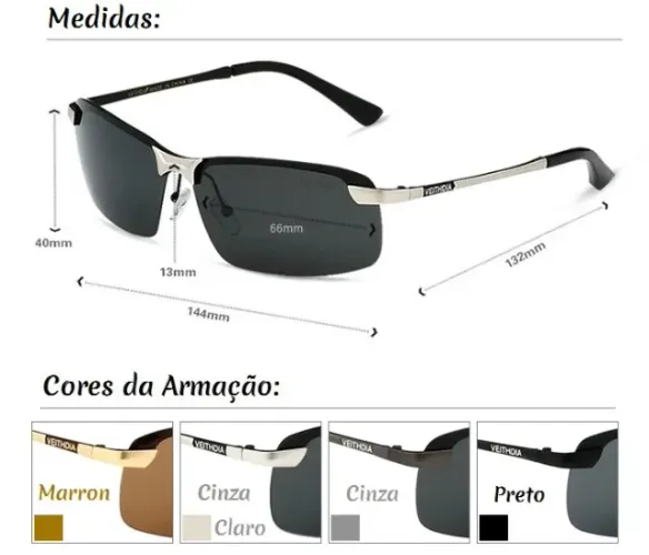 Óculos de Sol Polarizado Aviador Proteção UV400 Armação de Liga Leve