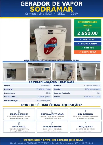Gerador de vapor Sodramar Inox