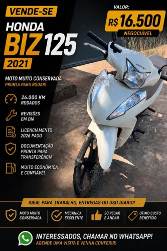Honda Biz 125 Flex 2021 | 21 Mil Km | 2026 Pago | Revisada | R$ 16.500