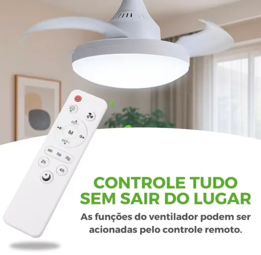 Ventilador de Teto Retrátil com Luz Silencioso Controle Remoto Moderno Ajustável VT03