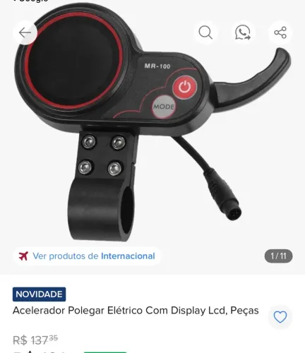 Acelerador polegar elétrico patinete