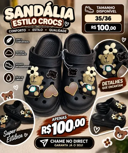 SANDÁLIA FEMININA ESTILO CROCS - CONFORTO E ESTILO!