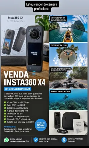 Insta360 X4 (Estado de Zero) + Mega Kit Completo (Mergulho, 3 Baterias, 256GB)