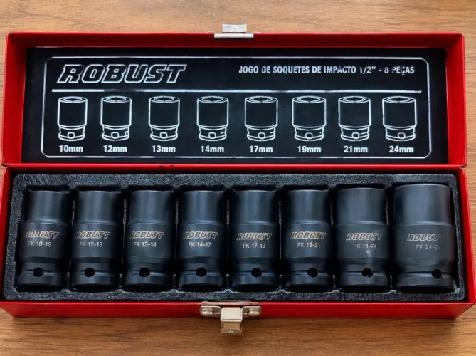 ? Jogo de Soquetes de Impacto ROBUST 1/2" - 8 Peças