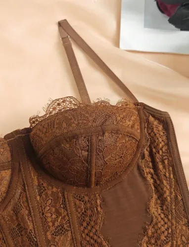 Top Corset Marrom com Renda - Tamanho PP