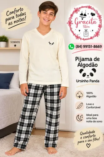 Pijama Ursinho Panda 100% Algodão