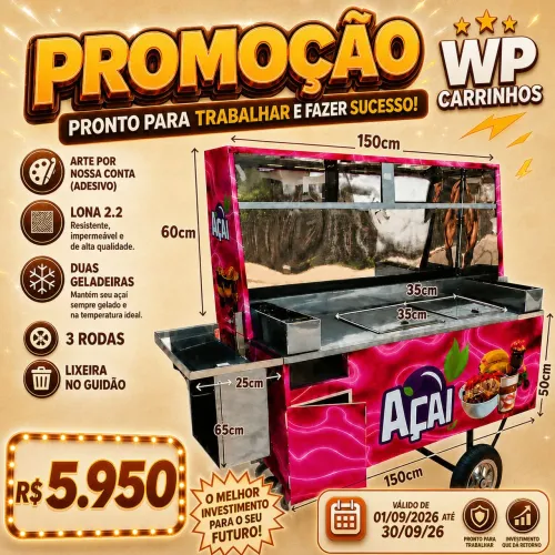 Carrinho de açaí com 2 geladeiras
