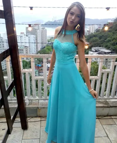 Vestido de festa madrinha azul tamanho P