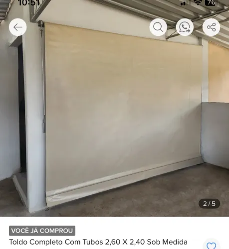 Toldo completo, cor areia, com tubos 2,60 L X 2,40 A