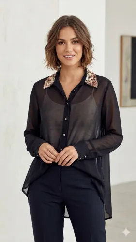 camisa social transparente com brilho