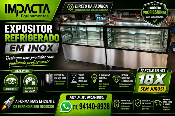 Vitrine inox refrigerado, quente, seca sob medida