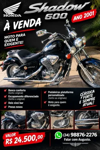 Vendo Shadow 600 ótima moto para pessoas exigentes.