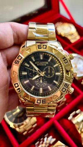 Lançamento relogio masculino dourado