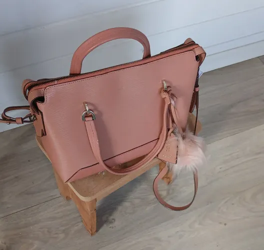 Bolsa Arezzo rosa legítimo couro tam médio, transversal, mão e ombro