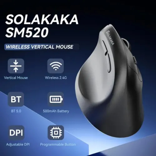Mouse Vertical Ergonômico Sem Fio SOLAKAKA SM520 24K DPI botão programável Conexão Tripla