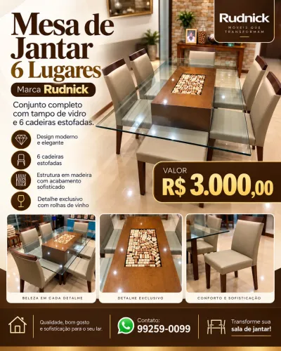 Mesa de jantar de 6 lugares